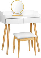 White Makeup Vanity Set with Mirror 2 Drawers Dressing Table for Bedroom