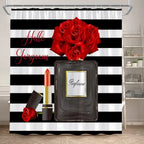 Fashion Perfume Shower Curtain Set Pink Rose Flower Modern Woman Girl Home Bathroom Decor Non Slip Rug Bath Mat Toilet Lid Cover