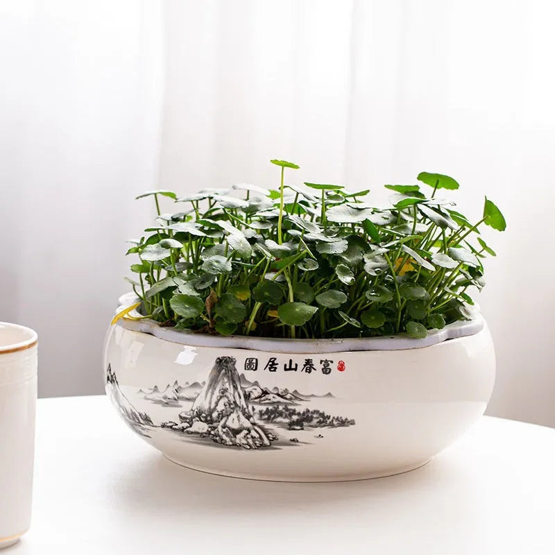 Lotus Planter Ceramic Glazed Bowl-Water Garden Planter for Lotus Water Lily&Aquatic Plants Leak-Proof Indoor/Outdoor Decor