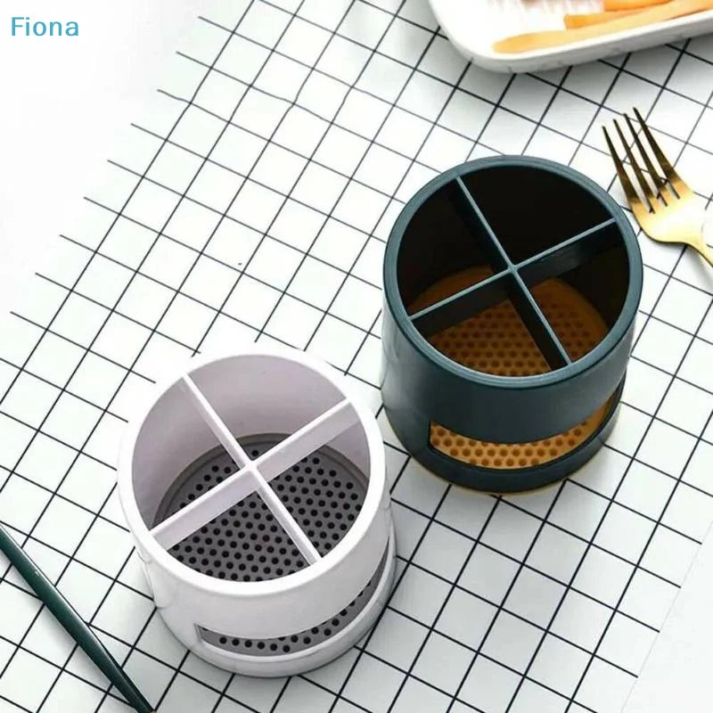 ✔4-Compartment Utensil Holder with Drainage Tray,Multifunctional Kitchen Cutlery Organizer for Chopsticks,Spoons,Brushes