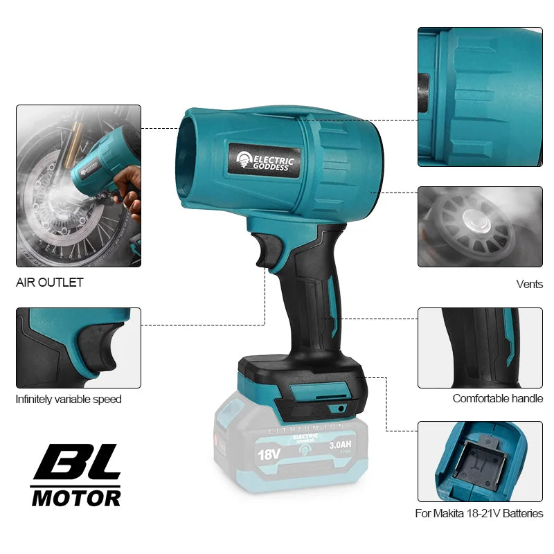 Electric Goddess 150000RPM Brushless Electric Turbo Blowers Jet Fan Handheld Leaf Blower Dust Blowing For Makita 16.8V Battery