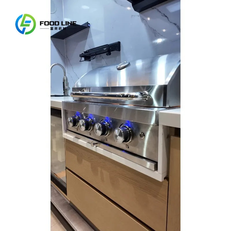 Customized Modern Modular Outdoor Kitchen Stainless Steel Lacquer Acrylic Food Business Easy Install Durable Equipment
