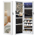 Armoire à Bijoux Mural pour Colliers, Boucles d'Oreilles, avec Miroir, Divers Compartiments, Verrouillable, Blanc
