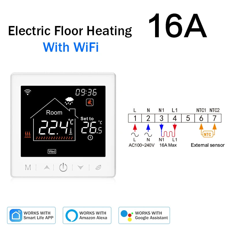Tuya Smart Home Wifi Heating Thermostat Floor Heating Water Gas Boiler Temperature Thermoregulator Google Home Alexa Alice