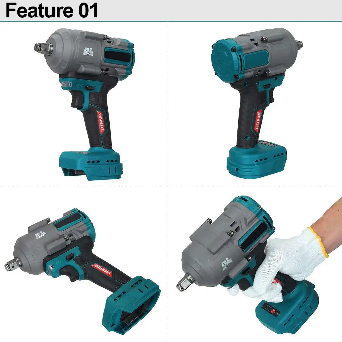 Cordless Brushless Electric Impact Wrench 1/2" 3000N.m Torque Rechargeable Auto Car Repairing Wrench For Makita 20V Battery