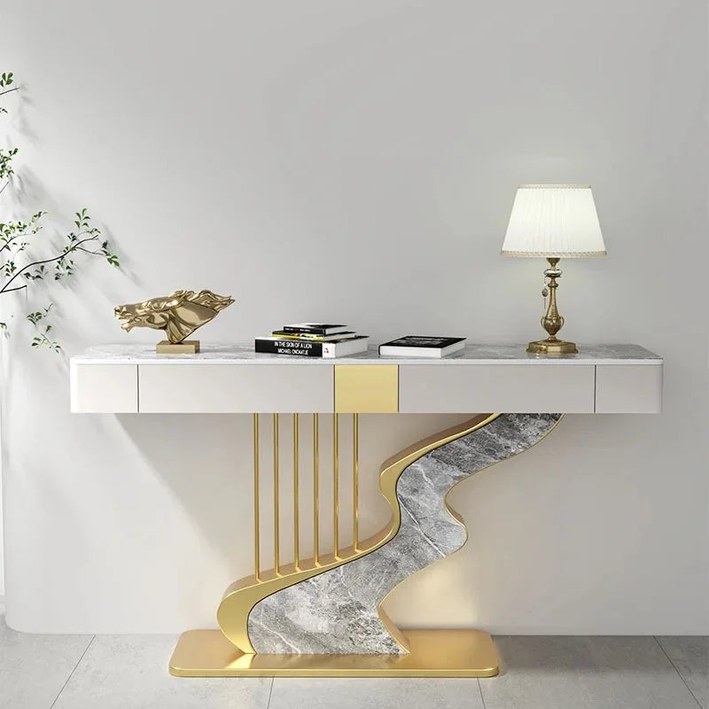 Nordic designer Fashion Wall Hall Porch Decorative Cabinet Semi-circular Slate Console Tables for Living Room Entrance Furniture