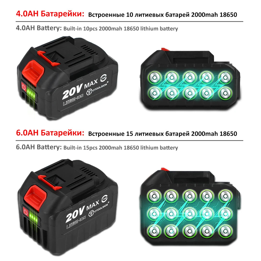 20V 13mm Brushless Impact Drill 20 Torque 120NM Cordless Impact Drill Screwdriver Drill Ice Drill Electric Drill Li-ion Battery