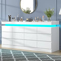 12 Drawer Dresser with Power Outlet, Dresser with LED Light, Modern Chest of Drawers for Closet, Double Wide Drawer Organizer Ca