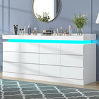 12 Drawer Dresser with Power Outlet, Dresser with LED Light, Modern Chest of Drawers for Closet, Double Wide Drawer Organizer Ca