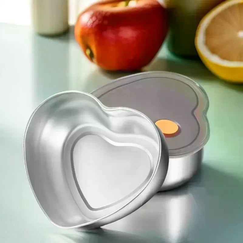 Love-shaped Kitchen Food Organizers With Lids 410 Stainless Steel Storage Box Large Capacity Leakproof Kitchens Accessories