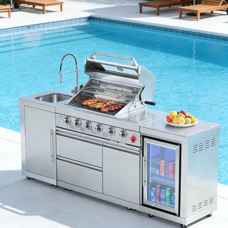Customized Industrial Easy Installation Outdoor Kitchen Modular Cabinets Quick Setup BBQ Grill Station for Home