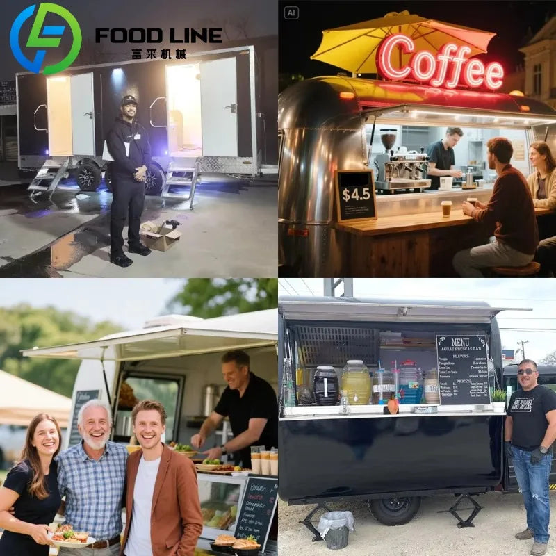 Customized FL Brand Food Cart Commercial Mobile Kitchen With Refrigeration Cooking Stations And LED Lighting System