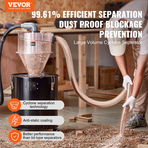 SucceBuy Cyclone Dust Separator with Metal Tank 4" Retrofit Cyclone Separator ABS Dust Deputy With 2" Hole O.D. Connector & Hose