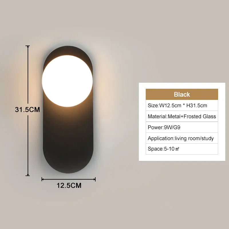 Interior LED Wall Lamps Wall Lighs with G9 Bulb Frosted Glass Ball Black Gold Bedroom LED Wall Sconce for Home Luminuaire Lamp