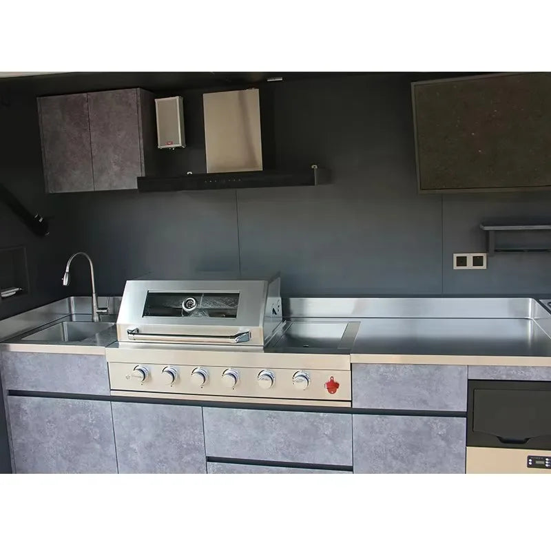 Luxury Customized  Outdoor BBQ Kitchen with Refrigerator Sink Storage Cabinet and Retractable Door House