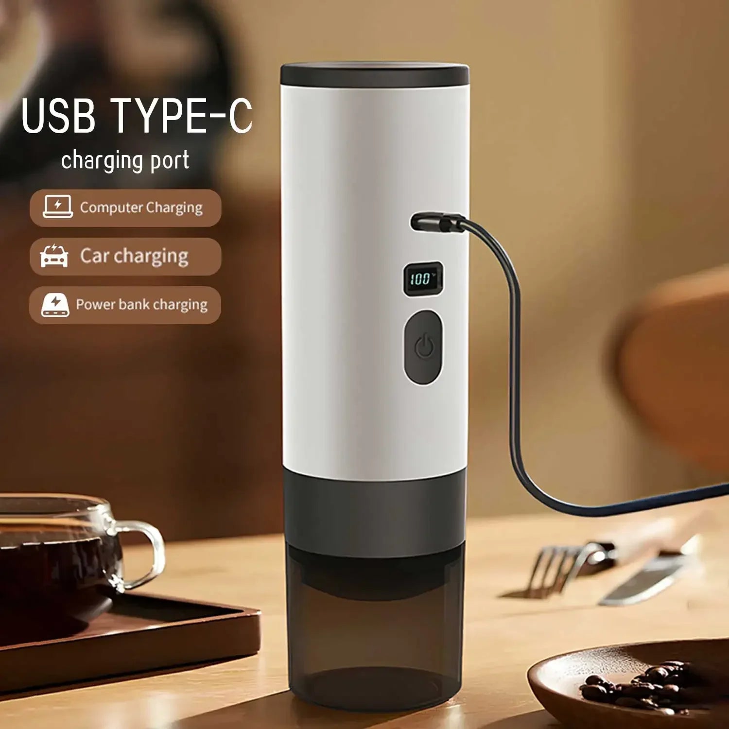 3-in-1 Portable Electric Coffee MakerCapsule Coffee Grinder Travel Coffee Maker with Cordless Heating for Car and Home Camping