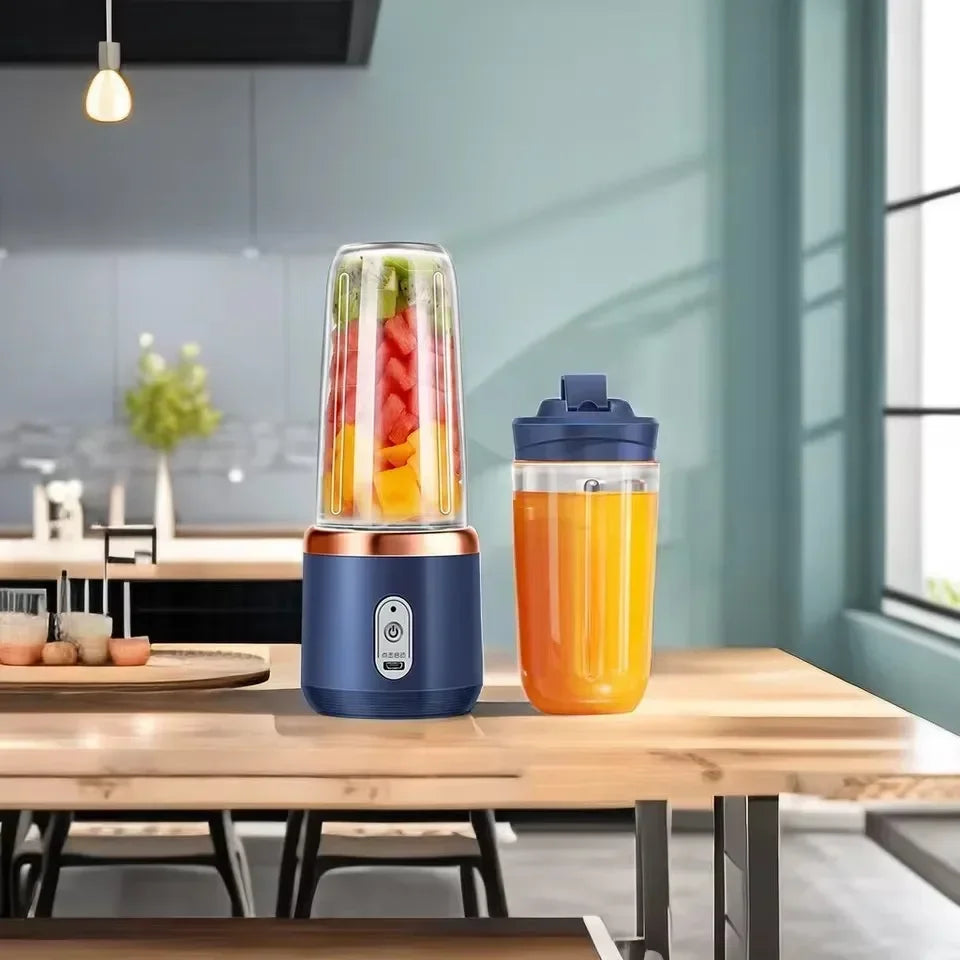 Portable Small Electric Juicer Blue/Pink Stainless Steel Blade Cup Juicer Fruit Automatic Smoothie Blender Kitchen Tool