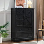 Dresser for Bedroom, 5 Drawer Wood Dresser, Black Dresser Farmhouse Dressers with 5 Wooden Drawers and Storage Cabinet