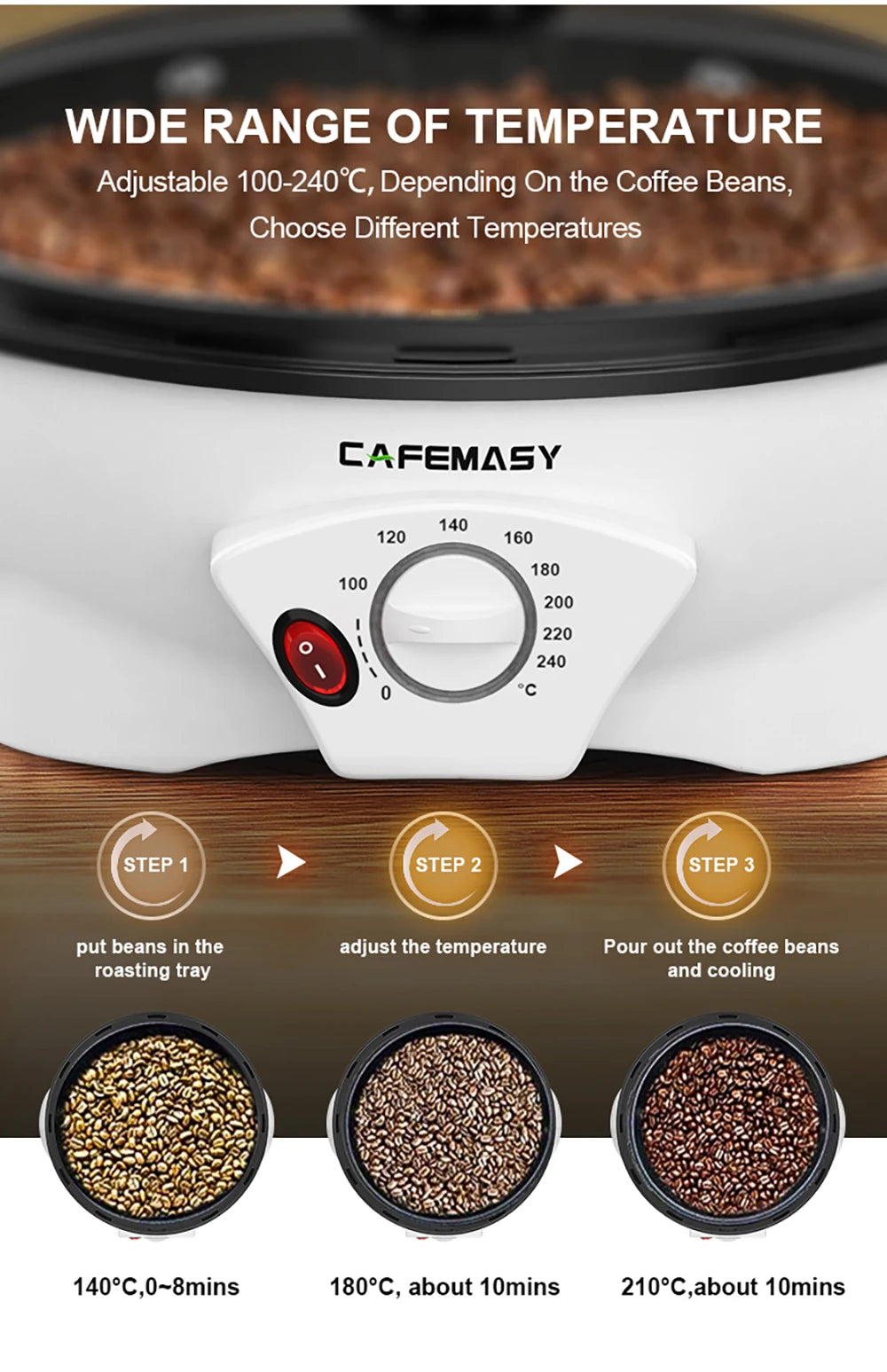 XEOLEO 800g Electric Coffee roaster 1200W Automatic Coffee Bean Baker Coffee baking machine suitable for Peanut Bean Roaster