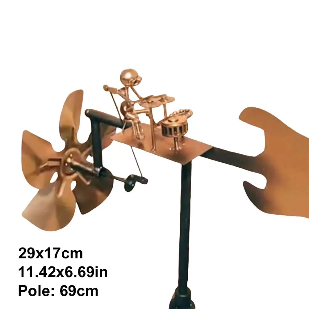 DIY Handcrafted Metal Drummer Windmill Statue Spins with Wind Steampunk Percussionist Music Wind Spinner Garden Decoration