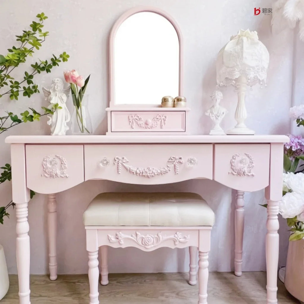 Girls Wood Modern Vanity Table Storage Mirror Drawers Luxury Bedroom Dressers Space Saving Penteadeira Quarto Furniture Home