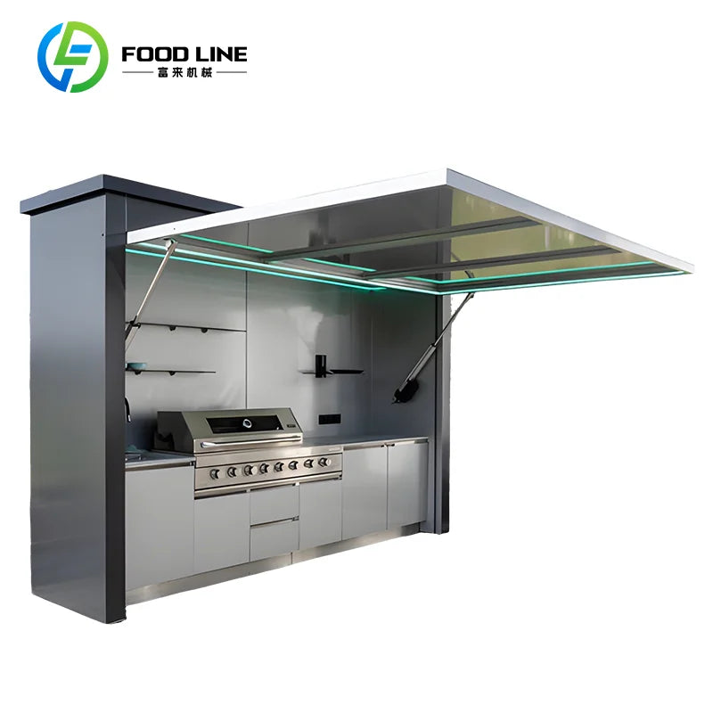 Custom 304 Stainless Steel Kitchen Cart with BBQ Grill Sink Storage Cabinet for Outdoor Patio Cooking Station