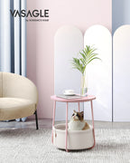 VASAGLE side table round small table coffee table small living room table with fabric basket living room storage space