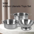 Mini Stainless-Steel Kitchen Toys .A Tiny Size Play House Cooking Utensil Set for Kids . Educational Kitchen Experience