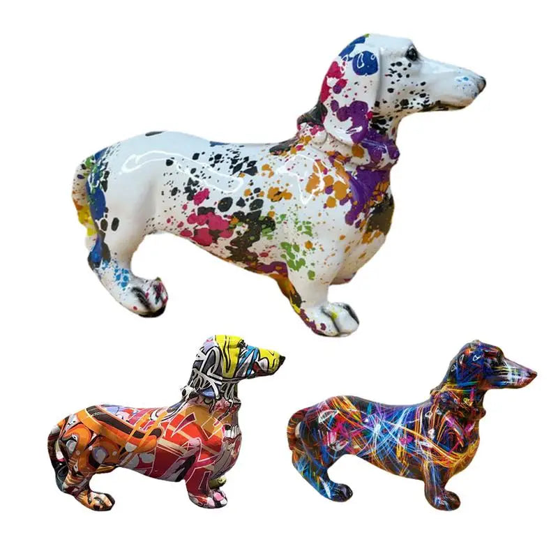 Colorful Graffiti Art Dachshund Dog Decoration Home Office Collection Decoration Tabletop Resin Crafts Miniature Statues