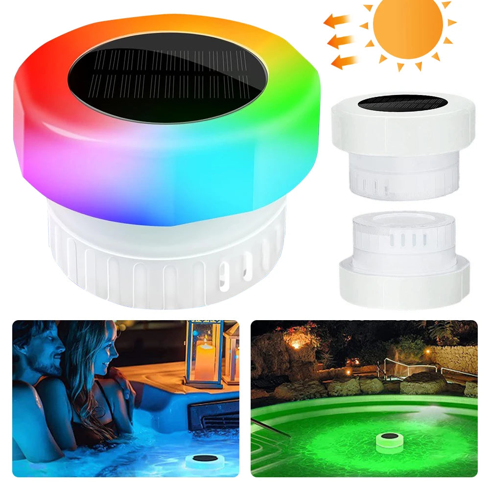 Solar Floating Chlorine Dispenser with Colorful Light Chlorine Floating Water Cleaner IP68 Waterproof for Up To 3 Inch Tablets