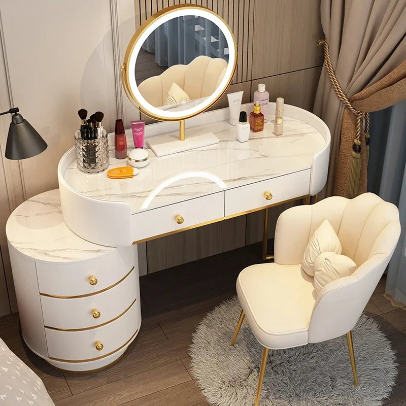 Pink White Vanity Table Women Luxury Nail European Big Stool Study Dressing Table Organizer Mesa De Maquillaje Home Furniture