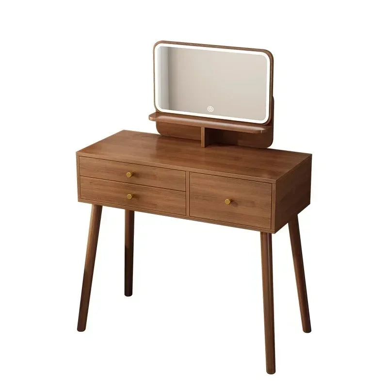 Minimalist Retro Dressers for Bedroom Walnut Color Dressing Tables with Mirror Chair Makeup Dresser Vanity Bedroom Furniture2025