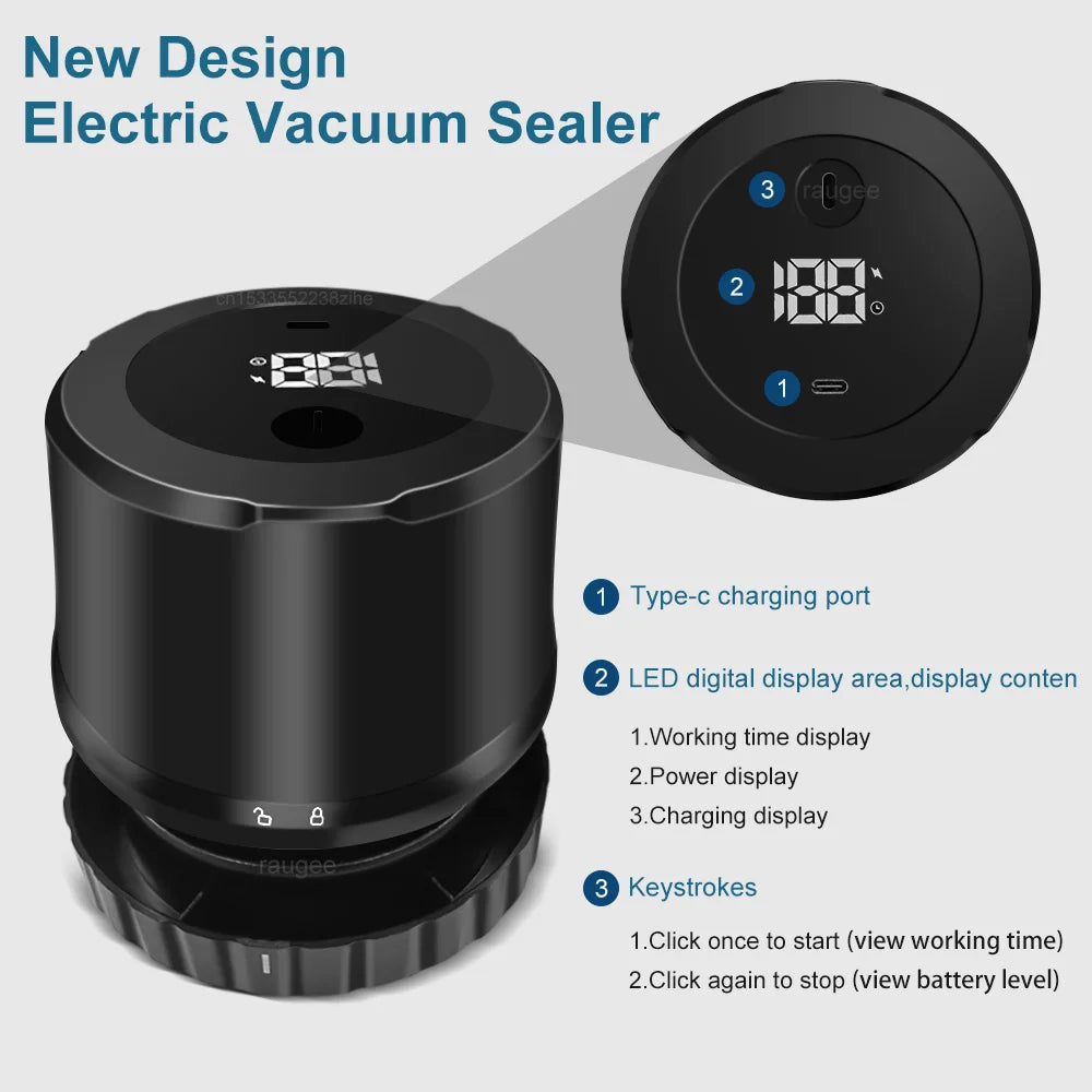 Electric Jar Vacuum Sealer Kit for Food Storage 1200mAh Vacuum Sealing Machine for Wide Mouth and Regular Mouth Jars