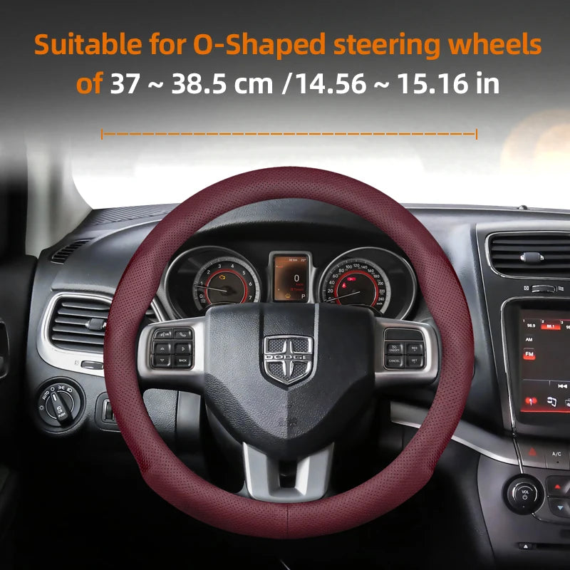 Suitable for Dodge Ultra-Thin Breathable Leather Steering Wheel Cover Suitable for Challenger Journey Charger Caliber Durango Ram 1500 Grand Caravan Dart Dakota Nitro Avenger Viper