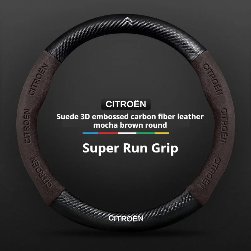 For Citroen C1 C2 C3 C4 C5 C6 VTS Xsara C-Crosser Berlingo Jumpy Carbon fiber Suede Car Steering Wheel Cover Auto Accessories