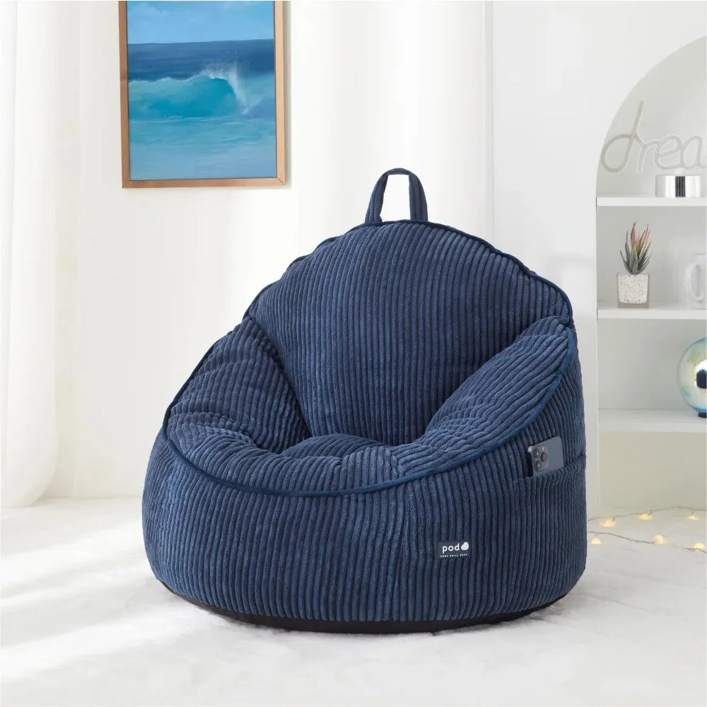 Compressed Foam Bean Bag Chair for Kids, Navy Blue