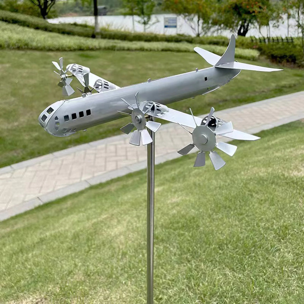 3D Wind Spinner Plane Metal Airplane Weather Vane Plug-in Windmill Outdoor Roof Wind Direction Indicator Ornaments Garden Decor