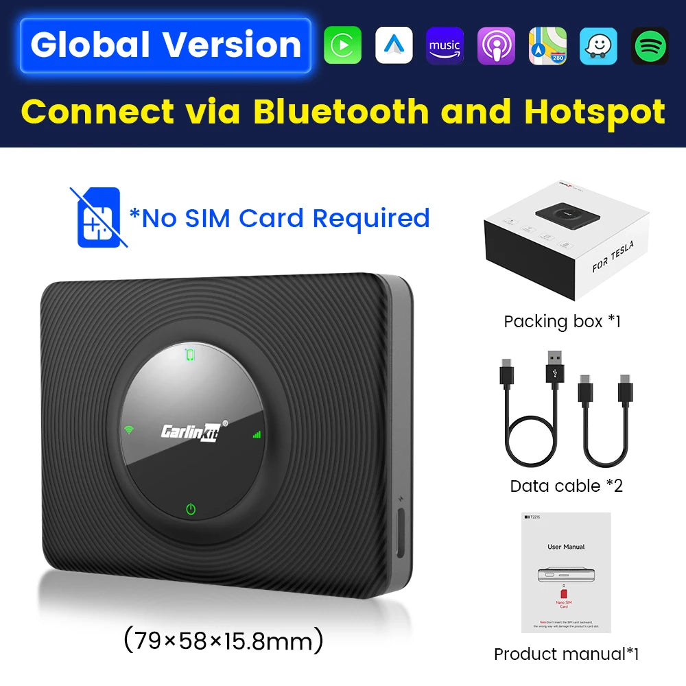 CarlinKit T2C CarPlay Android Auto Wireless Adapter for Tesla Model 3 Model Y Model S Model X Cybertruck Voice Control Waze Tmap