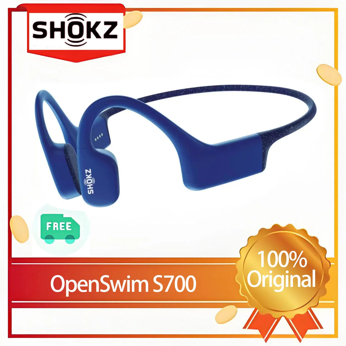 Shokz OpenSwim Shokz S700 Bone Conduction 4GB MP3 Music Player IP68 Waterproof Wireless Earphones for Swimming,Sports,Running