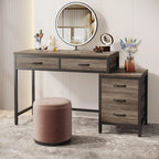 Vanity Desk with 5 Drawers, Makeup Vanity Table Dressing Table with Side 3-Drawer Chest for Women, Girls (Without Mirror)