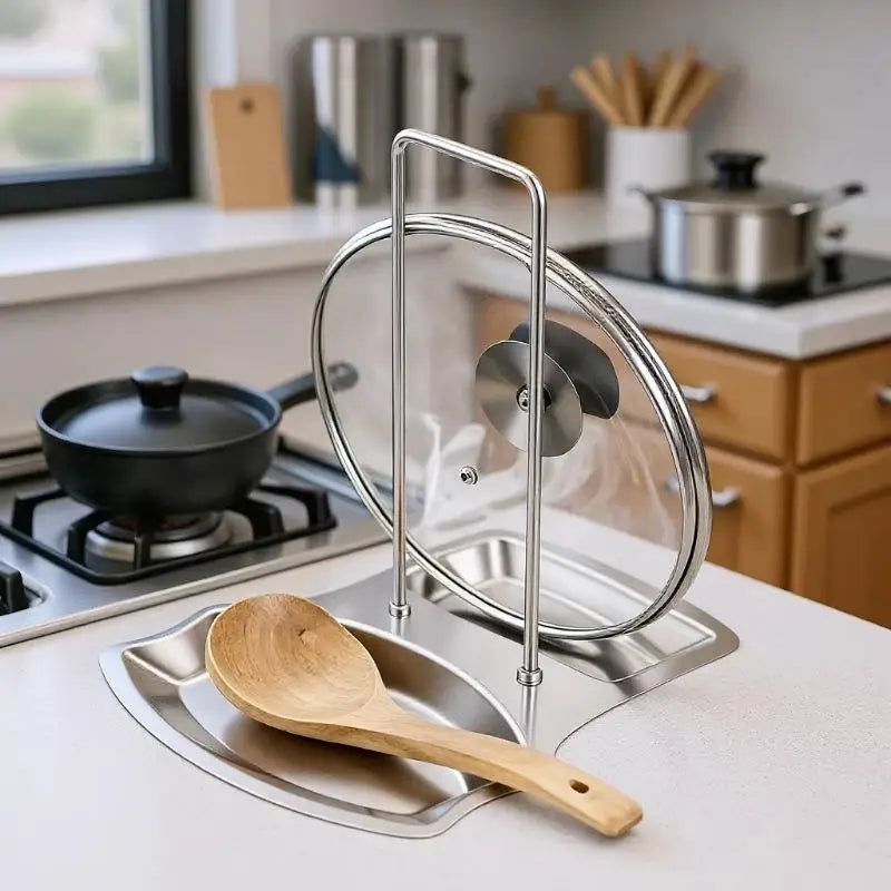 Stainless Steel Pot Lid Holder Kitchen Storage Rack For Utensils And Dish Storage Multi-Functional Home Use Organizer