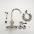 Brushed Nickel Wall Kitchen Sink Faucet with Bidet Sprayer Shower Head Stainless Steel Swivel Dual Hole Cold Hot Water Mixer Tap