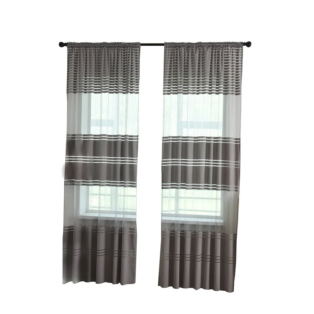 1PC Striped Sheer Curtains for Living Room Bedroom Tulle Curtains for Room Kitchen Decoration Window Treatments Drapes 100x270CM