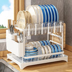 Multifunctional Kitchen Countertop Dish Drying Rack with Chopsticks Knife & Fork Storage Bowl Dish Drainage Organizer Shelf
