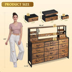 Bedroom 15 & Adjustable Shelves, Tall Dresser with Charging Station, Chest of Drawers for Closet