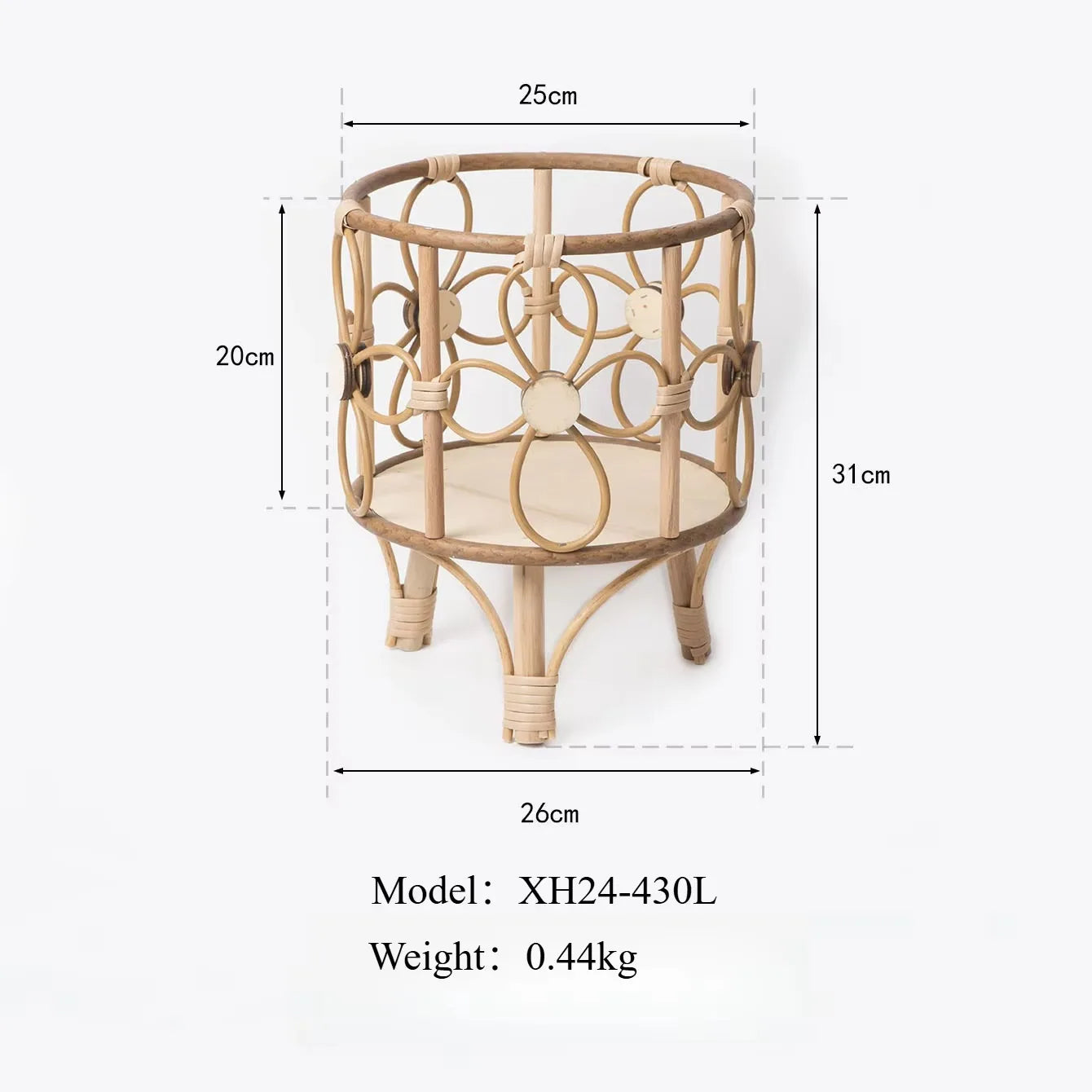Hollow Flower Stand Hand-woven Imitation Rattan Plant Stand Desktop Creative Flower Pot Stand Balcony Planter with Wooden Legs