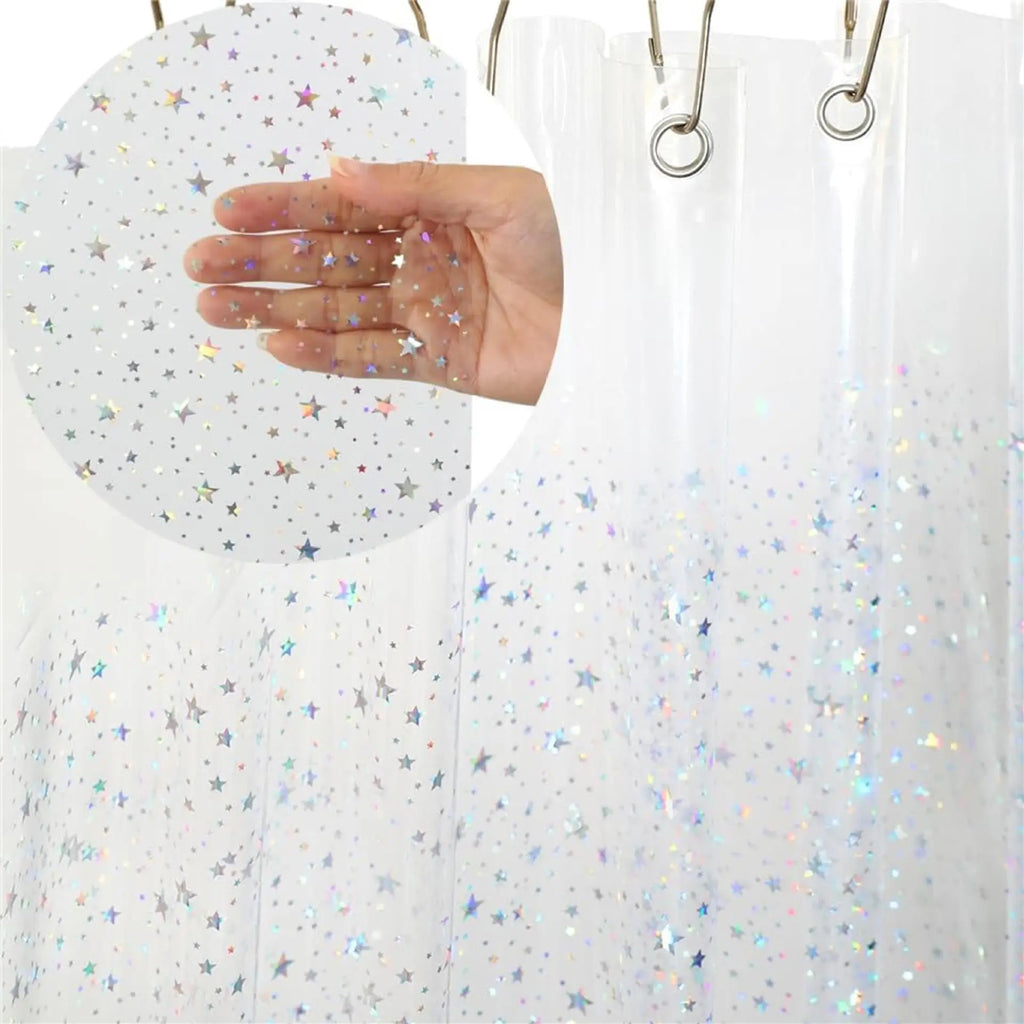 Star Printed Shower Curtain Liner 72Wx72H Inch PEVA Premium Light Weight Iridescent Star Glitter Water Repellent Transparent
