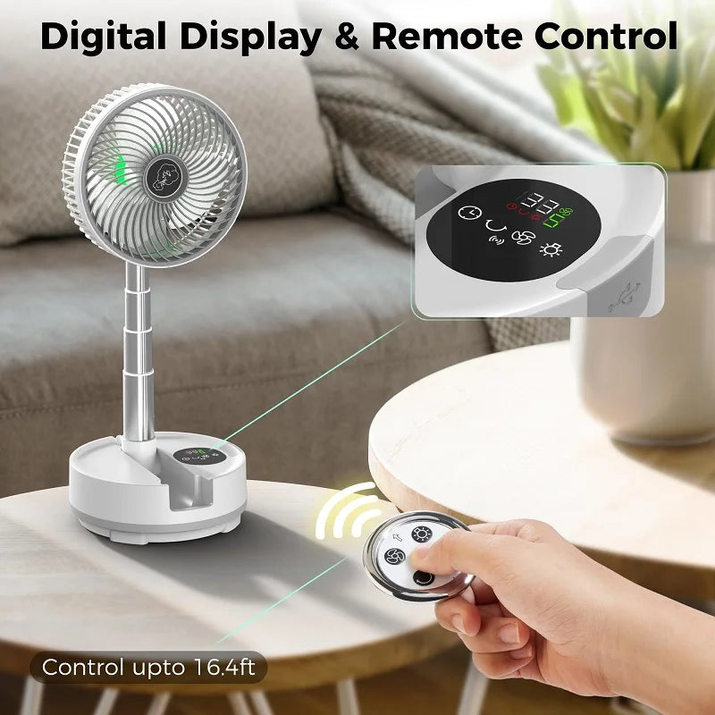 Portable Standing Oscillating Fan with Remote 20000mAh White Rechargea