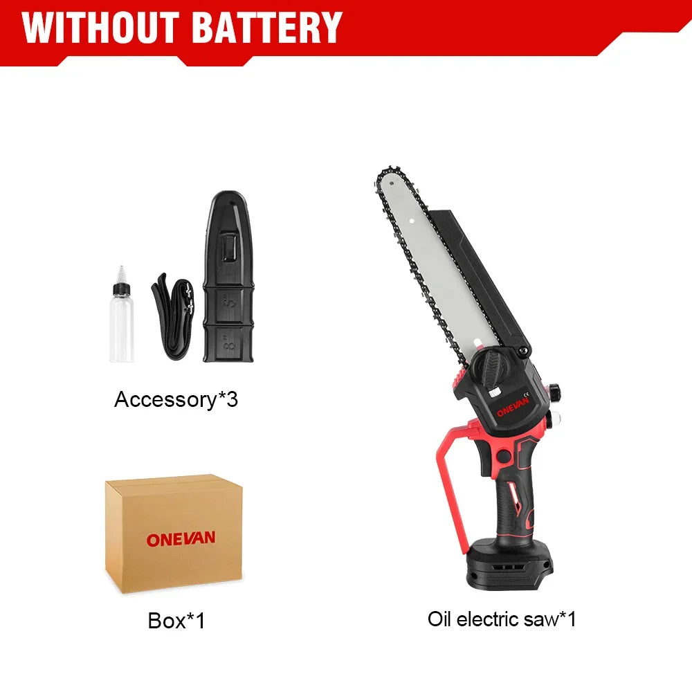 ONEVAN 8Inch Brushless Electric Chainsaw 4500W Cordless Electric Saw Rechargeable Woodworking Tool For Makita 18V Battery Pin