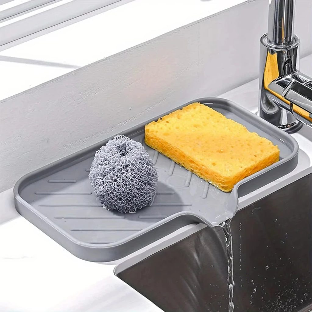 Kitchen Sink Silicone Tray With Drain Soap Sponge Storage Holder Countertop Sink Scrubber Brush Soap Storage Rack